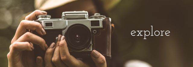 Hands Holding Vintage Camera for Exploring and Capturing Adventures - Download Free Stock Templates Pikwizard.com