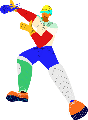 Colorful athlete catching ball with bold sports gear on transparent background