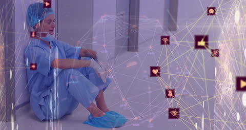 Exhausted Medical Professional with Technology Connects Overlay