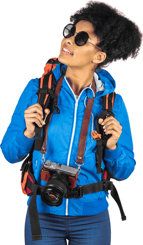Curious Traveler Woman Transparent with Camera Backpack - Download Free Stock Videos Pikwizard.com