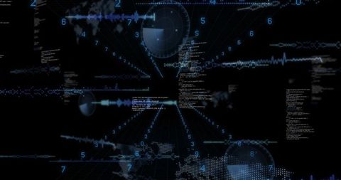 Futuristic radial data stream dashboard with radar gauges and neon analytics grid ui