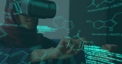 Woman Engaging with Virtual Reality for Scientific Research