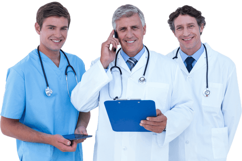 Transparent portrait of diverse medical team advancing healthcare
