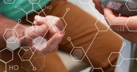 Diabetes glucose testing with chemistry concept overlay