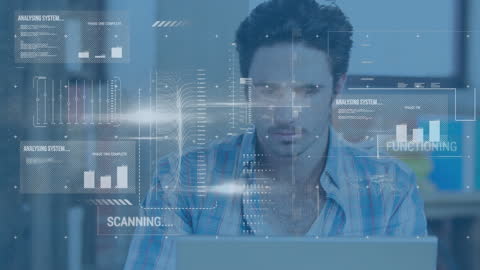 Multitasking Entrepreneur Analyzing Digital Data