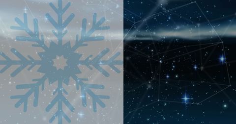 Snowflake Connection Network Against Starry Sky Background