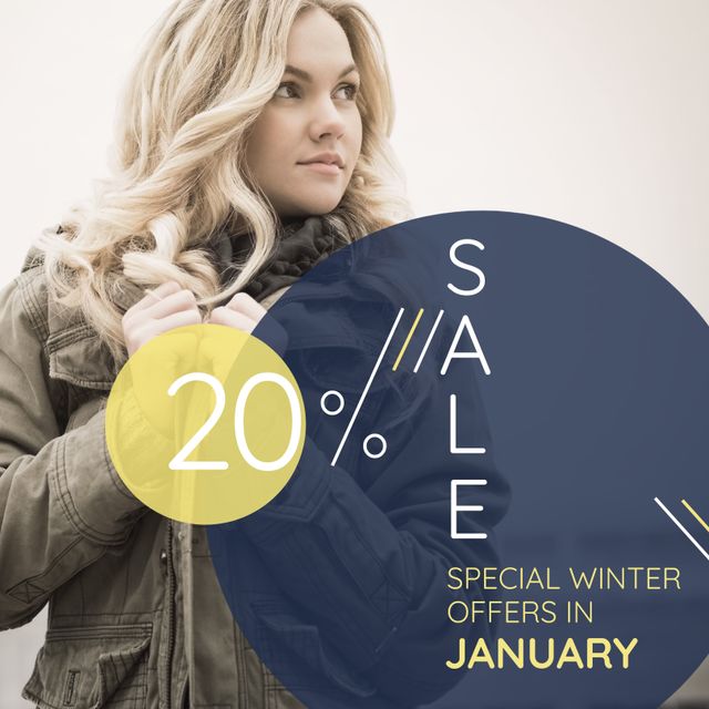 Use this image to promote winter sales and January discount events. Ideal for retail marketing, signifying the seasonal transition and attractive deals on winter fashion. Suitable for social media posts, email campaigns, and website banners highlighting limited-time offers and special winter promotions.