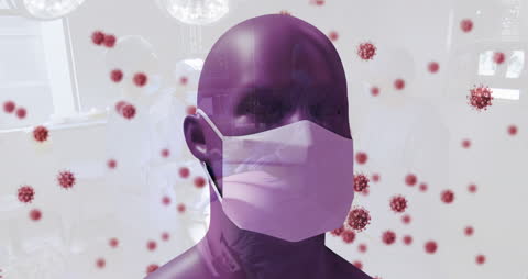 Global Pandemic Concept With Masked Human Surrounded by Virus Particles