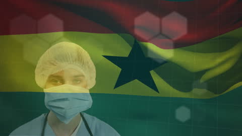Caucasian Doctor Overlaid with Ghanaian Flag and Digital Elements