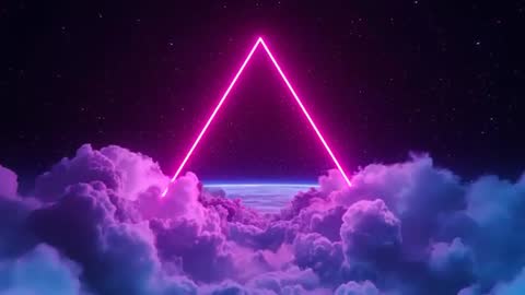 Neon Triangle Emerging over Cosmic Cloudscape in Futuristic Video