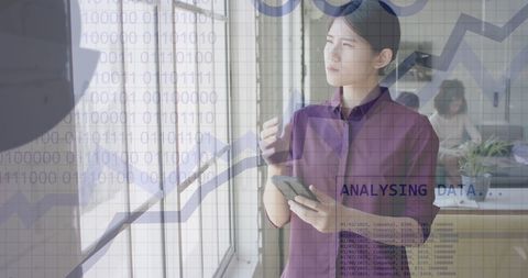 Financial Data Analysis with Businesswoman Using Smartphone