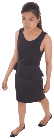 Asian Businesswoman Standing with Upward Gaze on Transparent Background