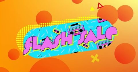 Neon text against bright geometric patterns creates eye-catching promotional content. Perfect for marketing campaigns, social media announcements, and online store highlights.