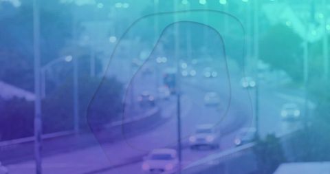 Urban highway motion blur of vehicles on curved roadway