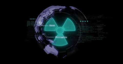 Digital Globe with Nuclear Symbol and Data Processing Overlay - Download Free Stock Images Pikwizard.com