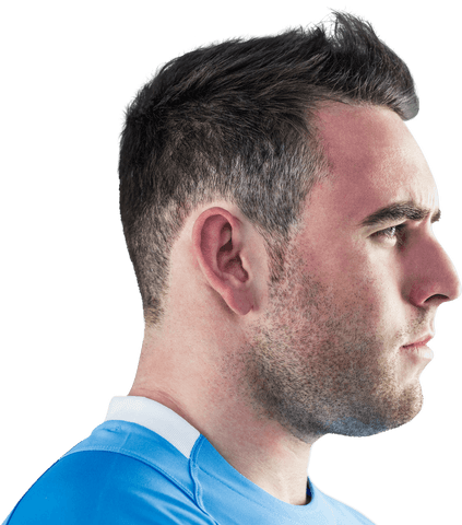 Transparent Side View of Serious Rugby Player Wearing Blue Jersey