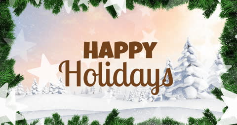 Festive 'Happy Holidays' Text with Snowy Landscape Animation