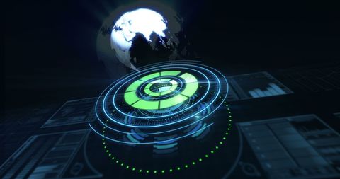 High-Tech Circular Interface with Earth Graphic in Background - Download Free Stock Images Pikwizard.com