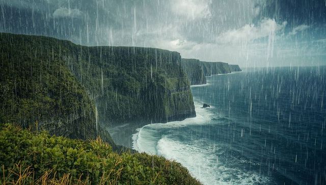 Dramatic Coastal With Stormy Seas Hitting Cliffside