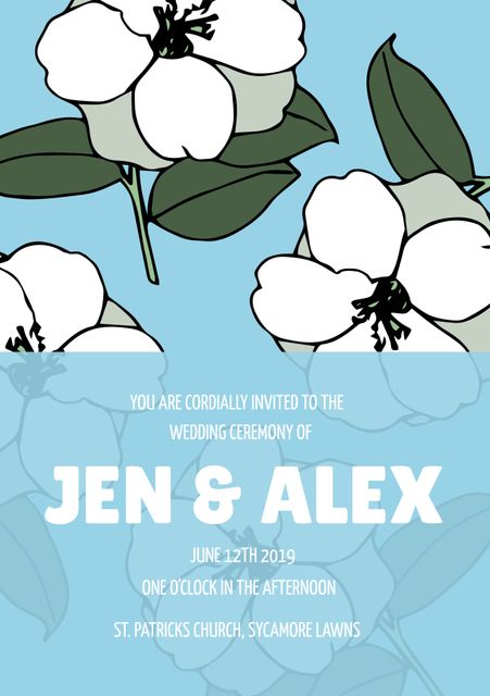 Elegant Blue and White Floral Wedding Invitation - Download Free Stock Templates Pikwizard.com