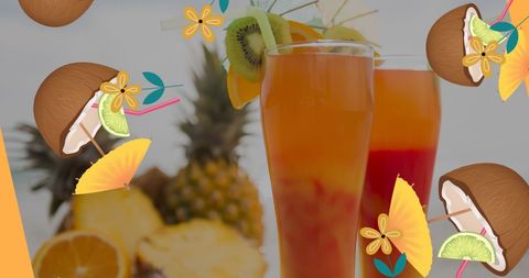 Tropical Drink Overlay with Fruits and Decorative Elements