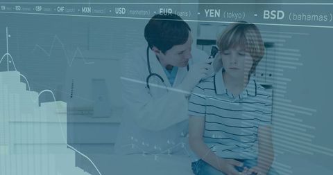 Pediatrician Examines Boy's Ear in Medical Clinic Setting