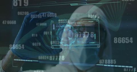 Scientist Researching COVID-19 Cell with Digital Interface