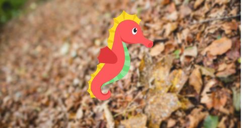 Colorful seahorse in autumn forest setting