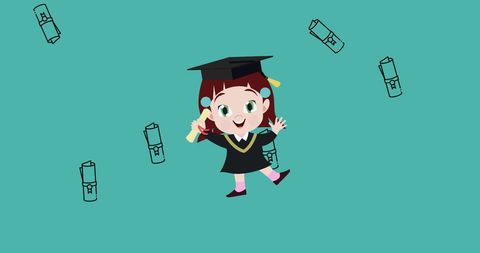Happy Schoolgirl Graduate Holding Diploma Cartoon - Download Free Stock Images Pikwizard.com