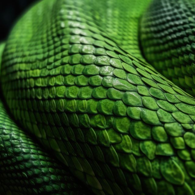Close up of green shiny coils of snakeskin. Nature, leather, skin, texture and design concept digitally generated image.