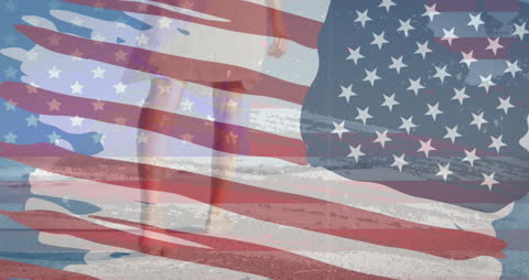 Digital Network Globe Overlay with American Flag