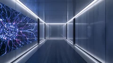 Futuristic Corridor with Illuminated LED Display