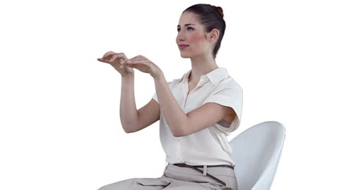 Woman Typing on Virtual Keyboard in Office Setting
