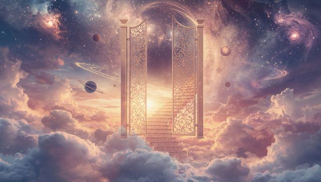 Fantasy Staircase and Celestial Gate in Cloudy Cosmos