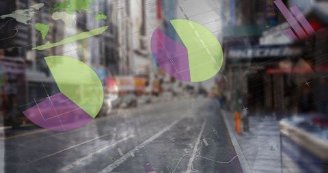 Statistical Pie Charts Overlay on Urban Street Scene - Download Free Stock Images Pikwizard.com