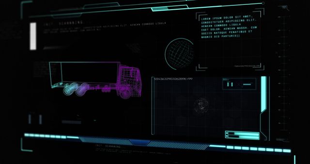 Digital Interface Showing 3D Truck Model with Data Processing Elements - Download Free Stock Images Pikwizard.com