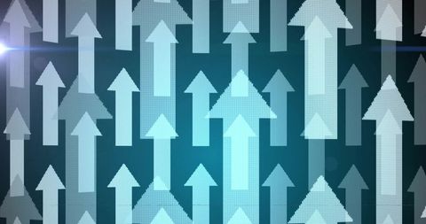 Upward Arrows and Digital Data Processing Over Black Background