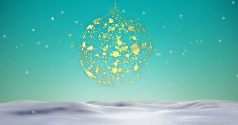 Golden Christmas Bauble Hanging in Snowy Winter Landscape - Download Free Stock Images Pikwizard.com