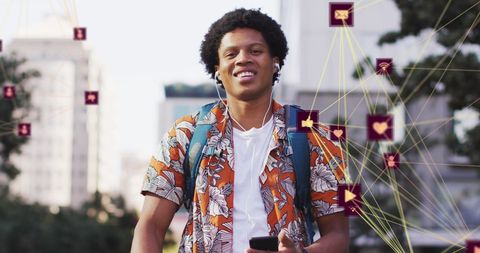 Young african american man engaging with digital media virtual interface