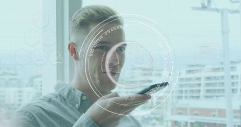 Young Professional Using Smartphone with Digital Interface Overlay - Download Free Stock Images Pikwizard.com