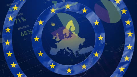 European Union Flag Overlay with Financial Data Visualization