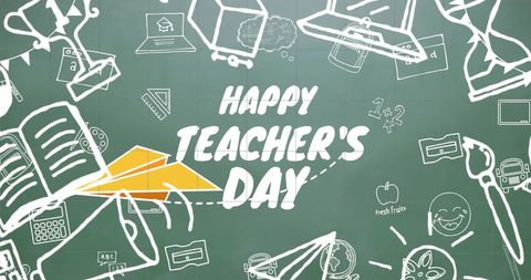 Happy Teachers' Day Greeting on School Chalkboard Background