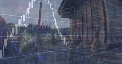 Financial Data Overlay on Farm with Free-Range Chickens