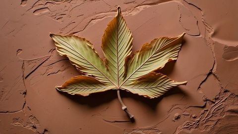 Curling palmate leaf on clay-like surface: a study in botanic texture