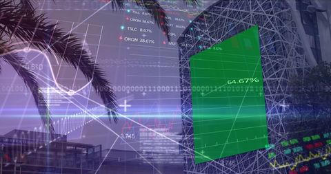 Stock market tickers and graphs with digital interface