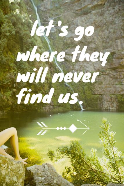 This stock photo features an inspirational quote set against the backdrop of a serene natural pool and lush greenery. The image conveys a sense of peace and tranquility, making it ideal for promoting tranquil retreats, nature escapes, mindfulness programs, and wellness centers. The vibrant greenery and sparkling water provide a refreshing and soothing atmosphere perfect for relaxation and meditation themes.