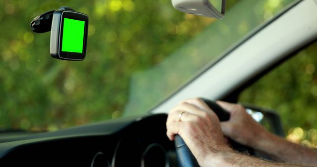 GPS Navigation Device with Green Screen in Car - Download Free Stock Images Pikwizard.com