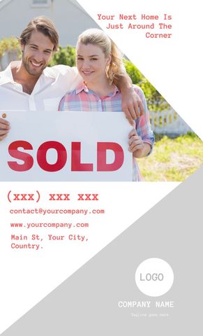 smiling couple holding sold sign in real estate promotion - Download Free Stock Templates Pikwizard.com