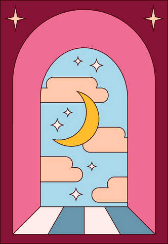 Whimsical transparent portal with celestial elements