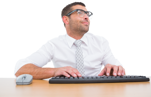 Transparent-background businessman working on computer keyboard - Download Free Stock Videos Pikwizard.com